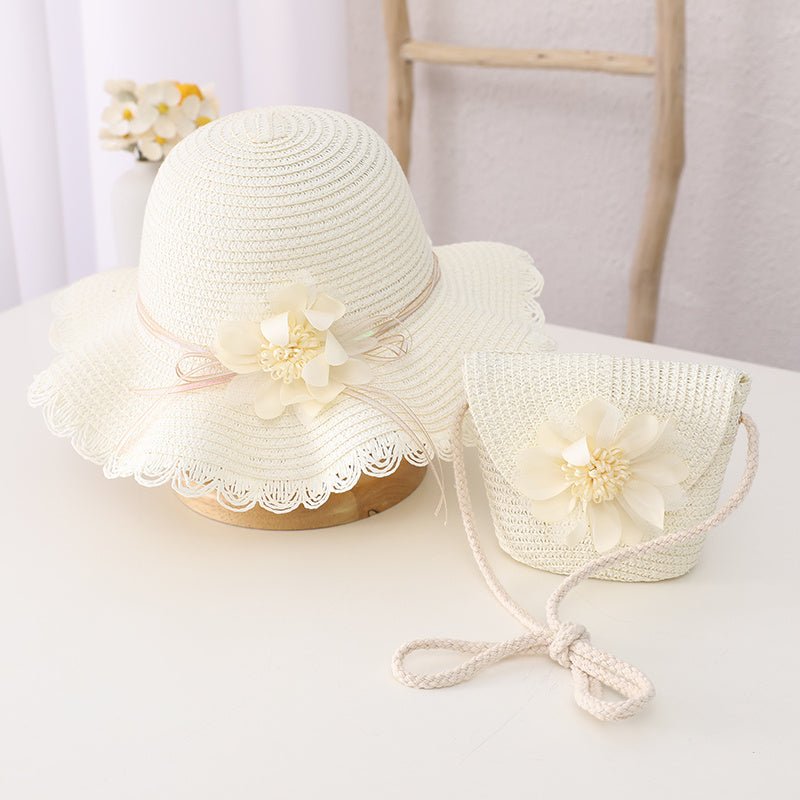 Children's Summer Sunshade Flower Princess Straw Hat Backpack Set - MagicWhisper Boutique