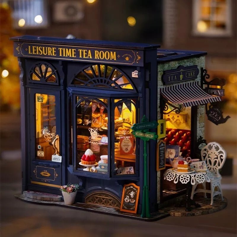 ROBOTIME DIY Miniature Dollhouse Kit - Tea Room With LED Lights And Furniture, Wooden Model Building Set For Adults And Kids, Creative Gift For Leisure Time - MagicWhisper Boutique