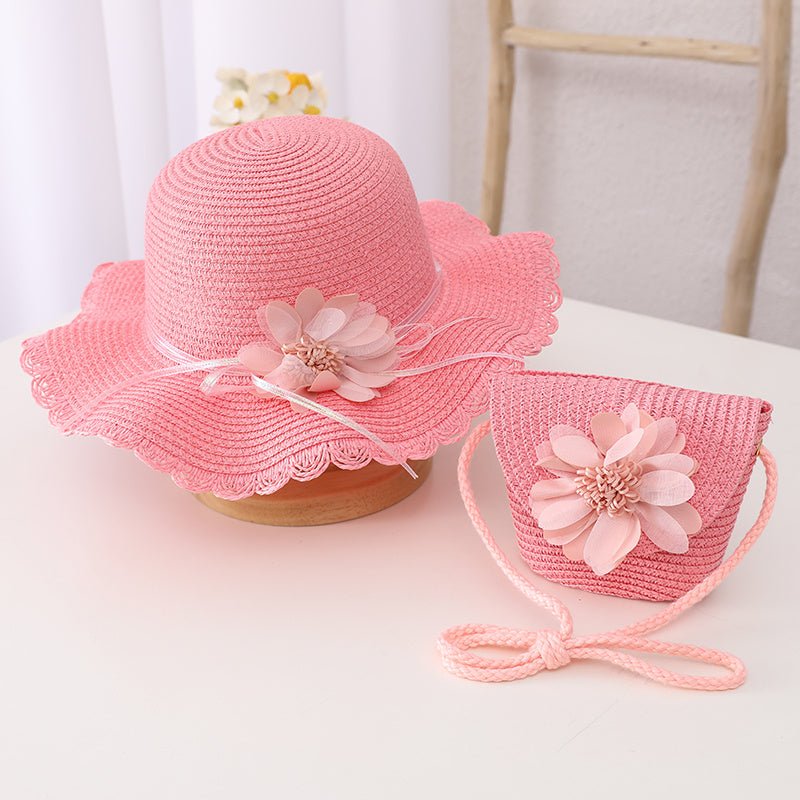 Children's Summer Sunshade Flower Princess Straw Hat Backpack Set - MagicWhisper Boutique
