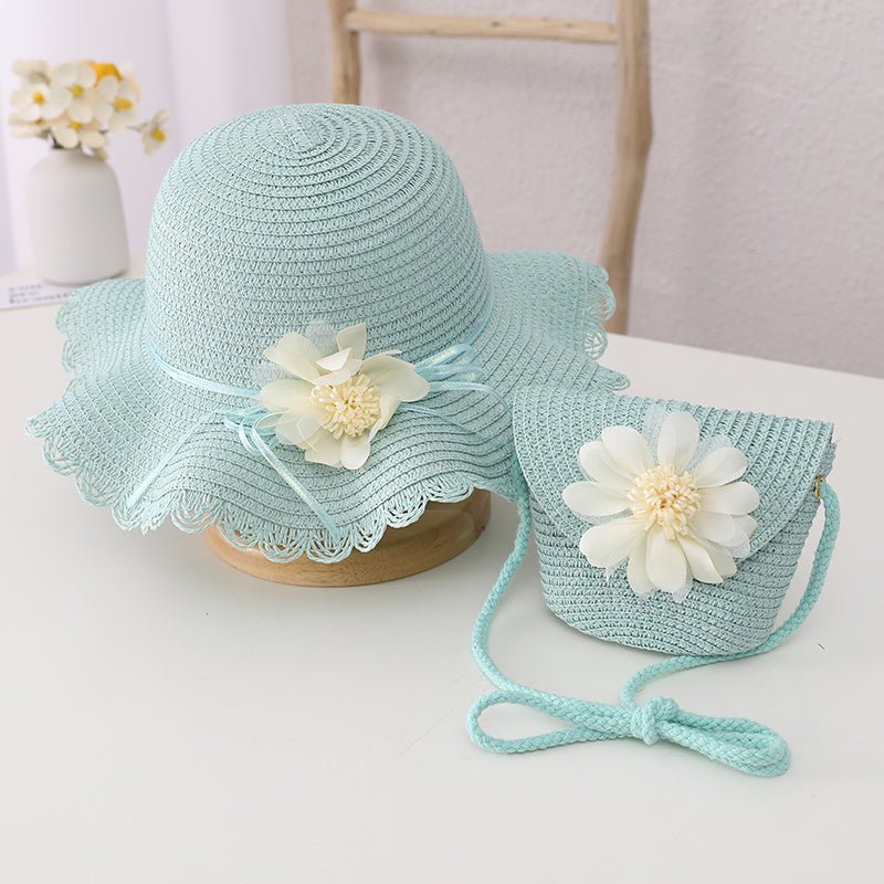 Children's Summer Sunshade Flower Princess Straw Hat Backpack Set - MagicWhisper Boutique
