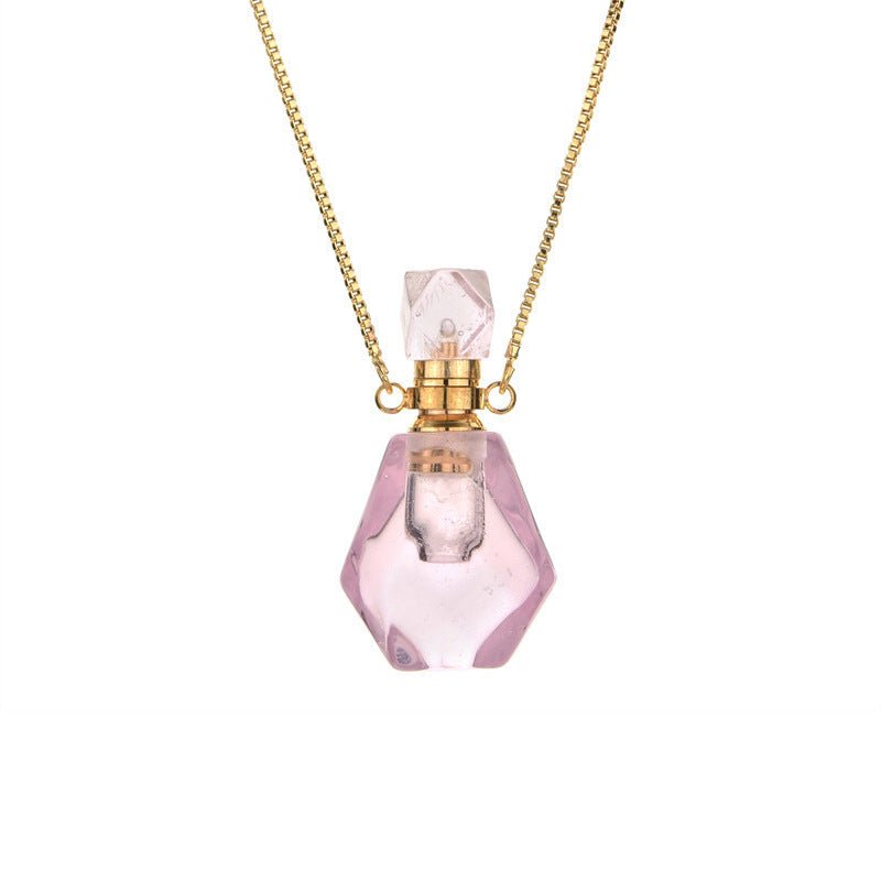 “Enchanted Amethyst & Rose Quartz Perfume Pendant ✨” - MagicWhisper Boutique