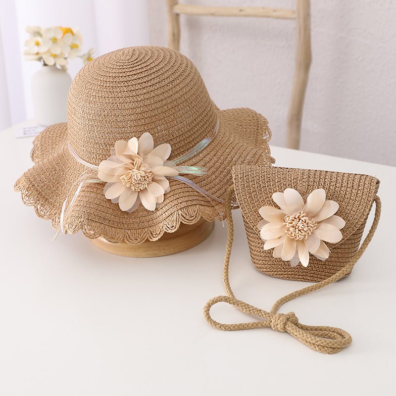 Children's Summer Sunshade Flower Princess Straw Hat Backpack Set - MagicWhisper Boutique