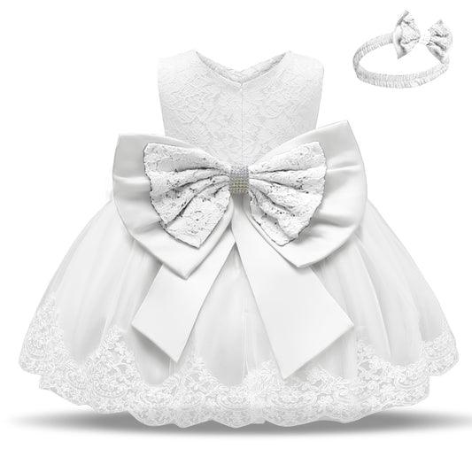 Baby Girls White Baptism Dress Newborn Princess Birthday Wear Toddler Flower Christening Ball Gown Kids Dresses for Girls 12 24M - MagicWhisper Boutique