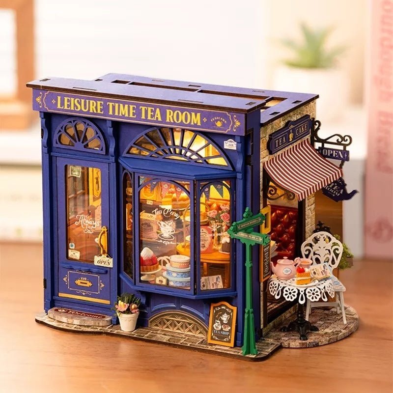 ROBOTIME DIY Miniature Dollhouse Kit - Tea Room With LED Lights And Furniture, Wooden Model Building Set For Adults And Kids, Creative Gift For Leisure Time - MagicWhisper Boutique