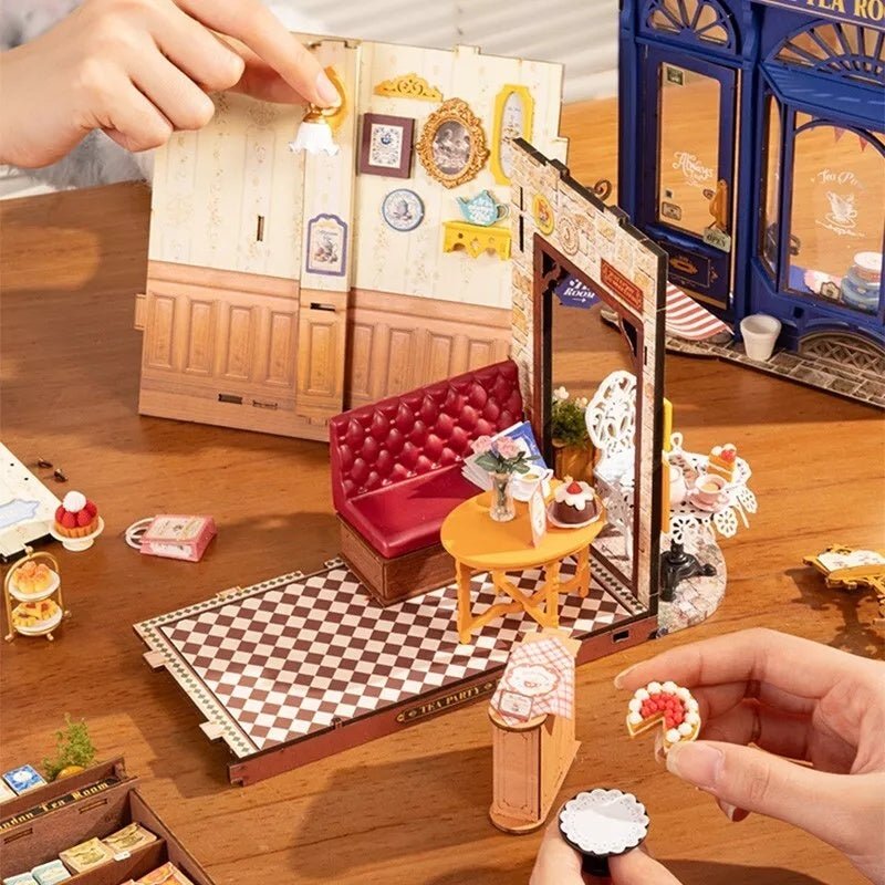 ROBOTIME DIY Miniature Dollhouse Kit - Tea Room With LED Lights And Furniture, Wooden Model Building Set For Adults And Kids, Creative Gift For Leisure Time - MagicWhisper Boutique