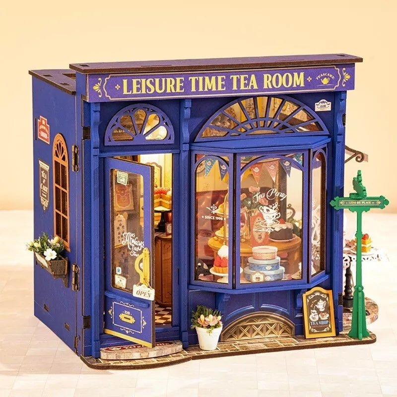 ROBOTIME DIY Miniature Dollhouse Kit - Tea Room With LED Lights And Furniture, Wooden Model Building Set For Adults And Kids, Creative Gift For Leisure Time - MagicWhisper Boutique
