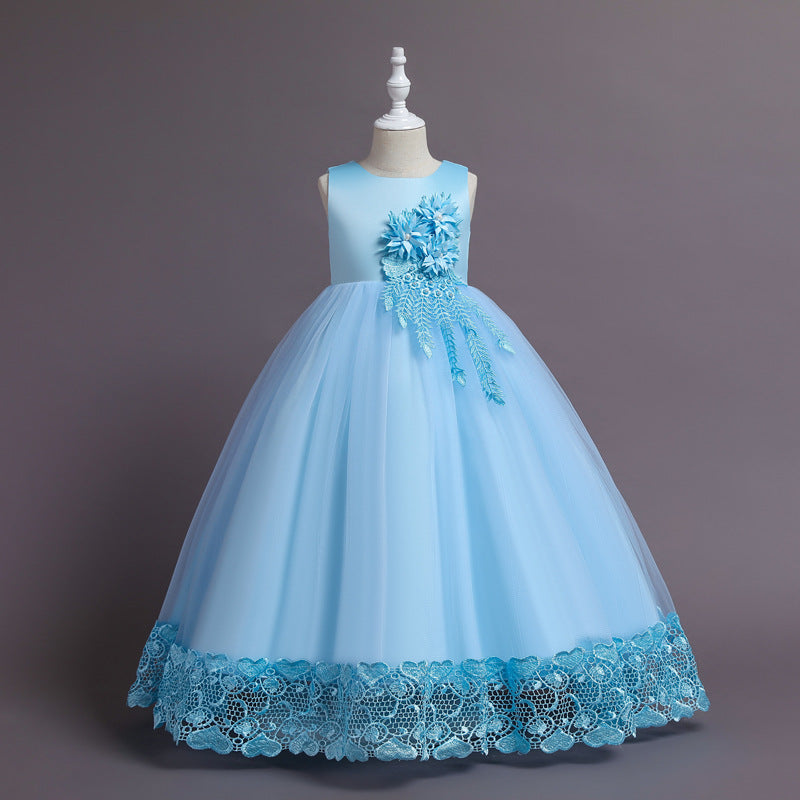 Girls Princess Flower Catwalk Dress – Full Skirt with Elegant Long Tail