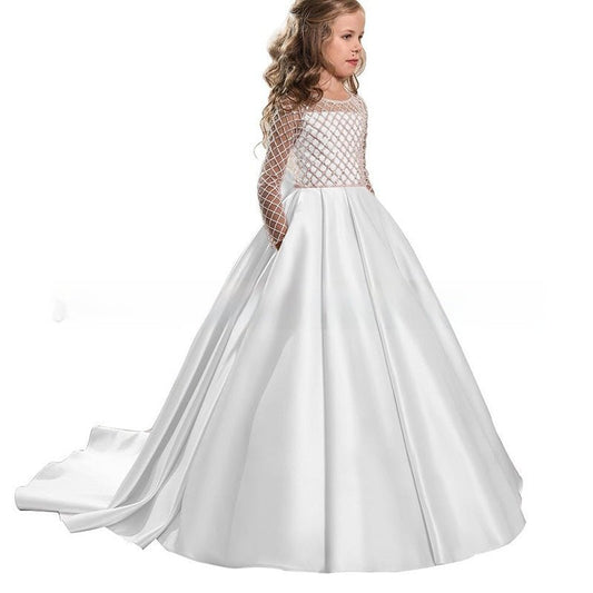 Luxury Lace Trailing Princess Gown for Girls - MagicWhisper Boutique