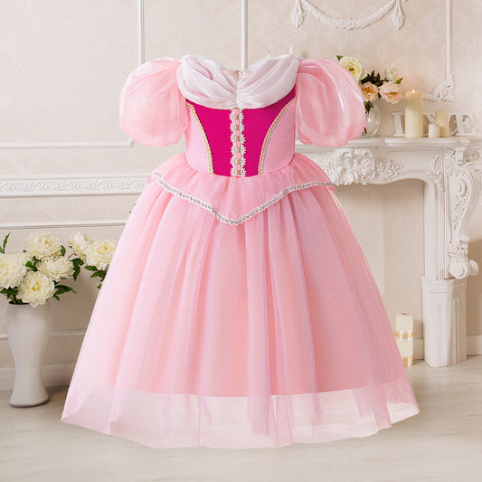 Girls Cosplay Princess Ailuo Dress with Mesh Overlay & Puff Sleeves