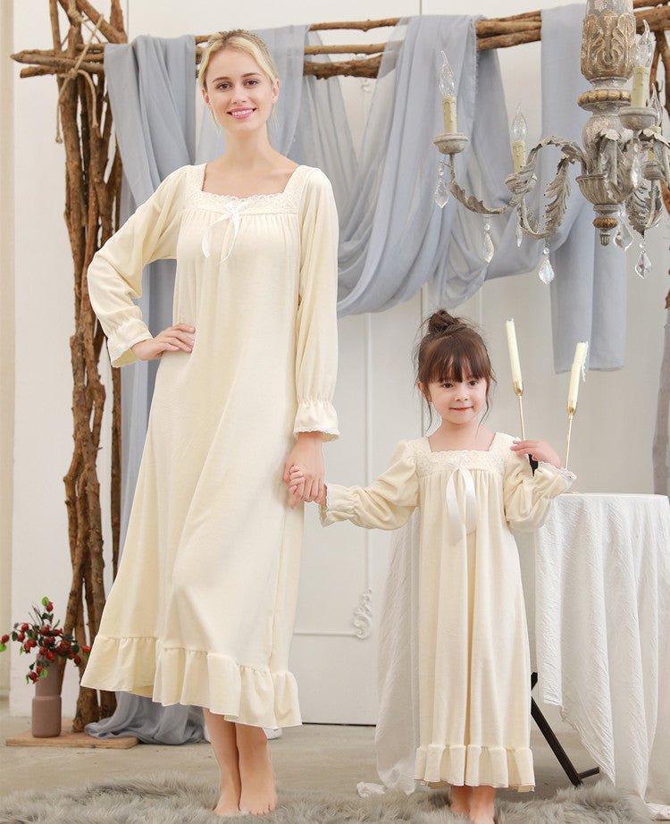 Autumn And Winter Girls' Parent - child Clothes Warm Double - sided Velvet Jade Hare Velvet Long Korean Princess Medium And Large Children's Nightdress - MagicWhisper Boutique
