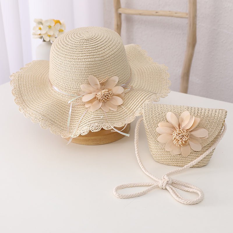 Children's Summer Sunshade Flower Princess Straw Hat Backpack Set - MagicWhisper Boutique