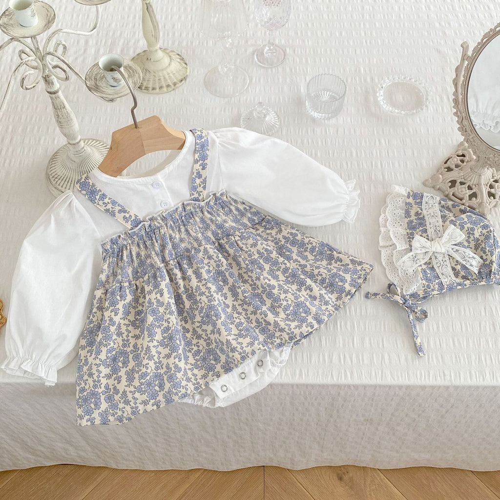 One Month Old Baby Little Floral Princess Fake Two Triangle Rompers - MagicWhisper Boutique