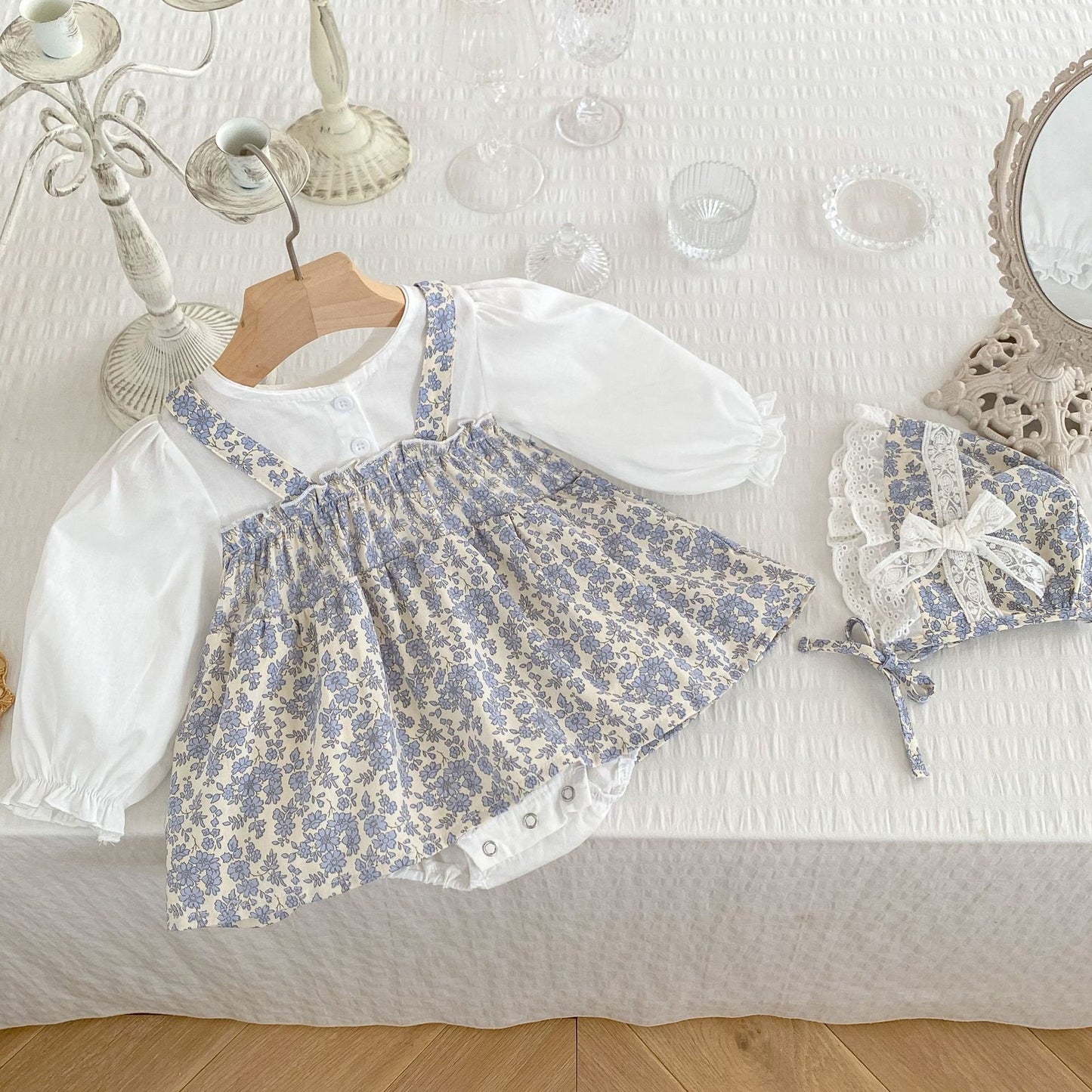 One Month Old Baby Little Floral Princess Fake Two Triangle Rompers - MagicWhisper Boutique