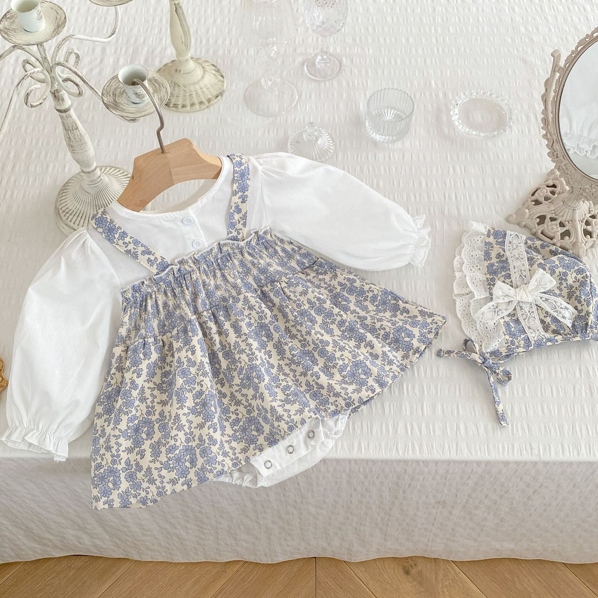 One Month Old Baby Little Floral Princess Fake Two Triangle Rompers - MagicWhisper Boutique