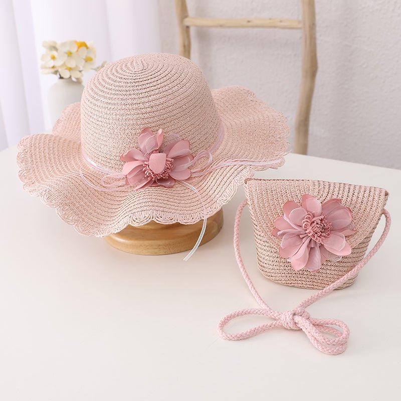Children's Summer Sunshade Flower Princess Straw Hat Backpack Set - MagicWhisper Boutique