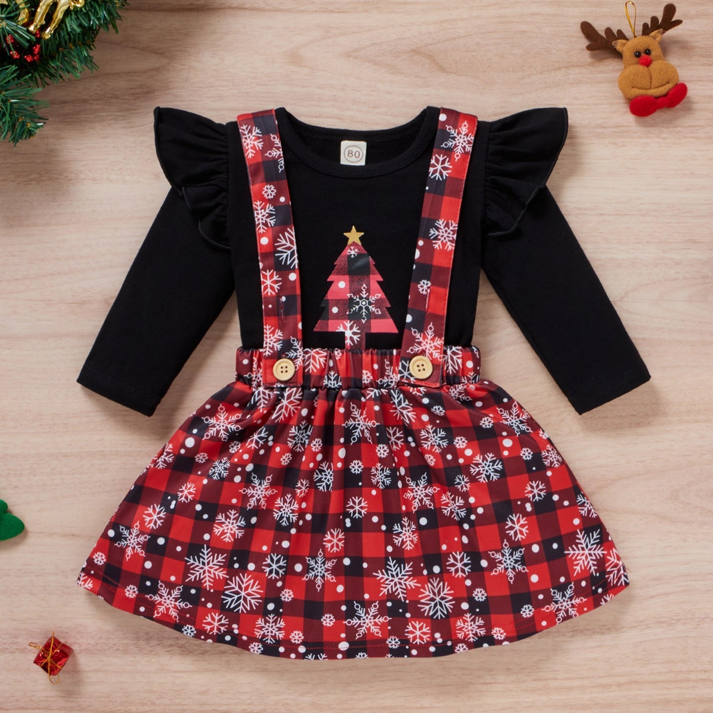 Baby Girls Christmas Clothing Print Tshirt Plaid Skirts - MagicWhisper Boutique