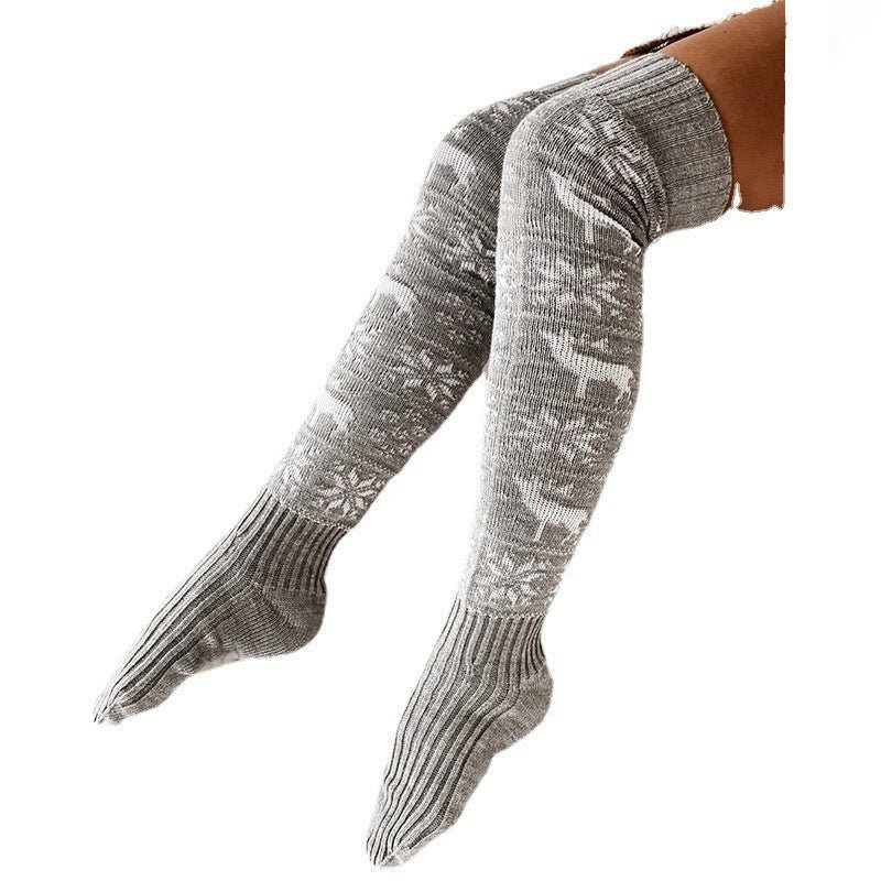Winter Christmas Warm Knitted Women Stocking Beautiful Elk Snowflake Jacquard Over - the - knee Casual Long Socks For Ladies Gifts Free Size - MagicWhisper Boutique