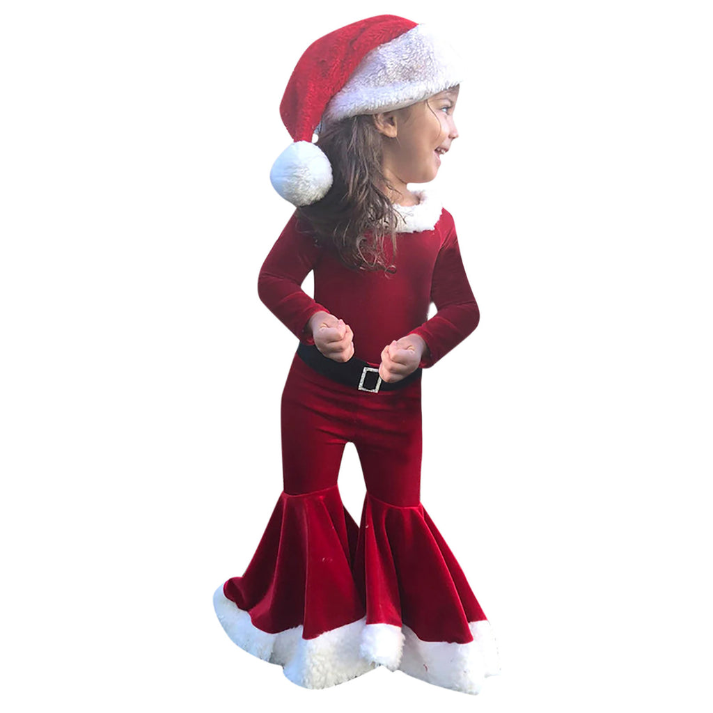 Winter Christmas Long - sleeved Shirt Bell Bottoms Hat Three - piece Children's Clothing - MagicWhisper Boutique