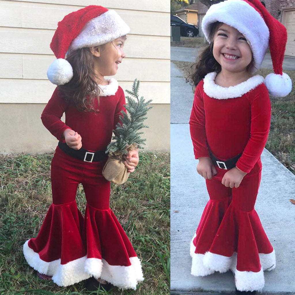 Winter Christmas Long - sleeved Shirt Bell Bottoms Hat Three - piece Children's Clothing - MagicWhisper Boutique