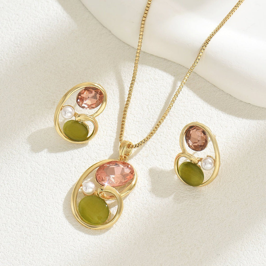 Earrings And Necklace Set Inlaid Gem Long - MagicWhisper Boutique