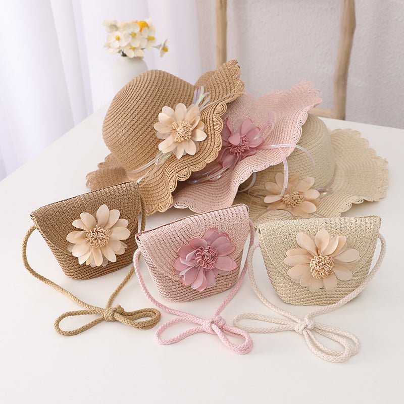 Children's Summer Sunshade Flower Princess Straw Hat Backpack Set - MagicWhisper Boutique