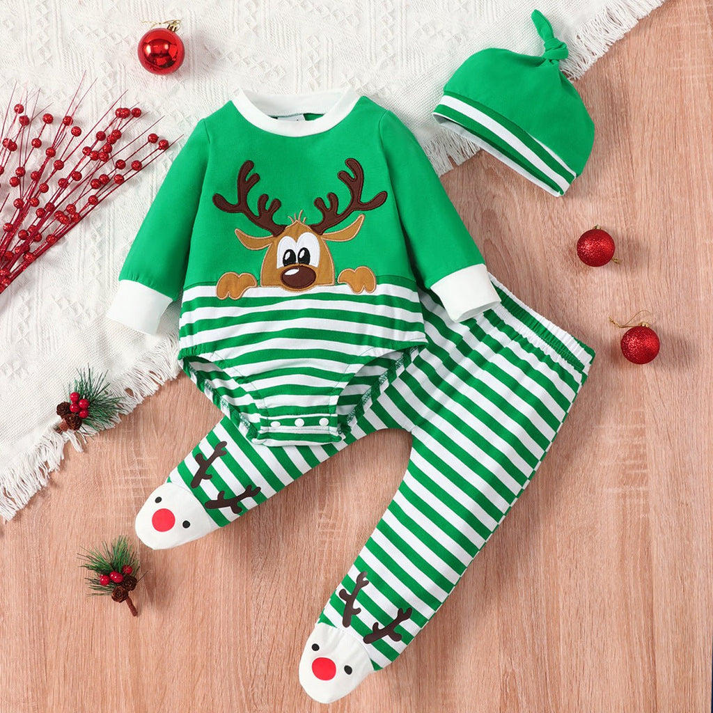Kids Christmas Elk Striped Hat Set - MagicWhisper Boutique