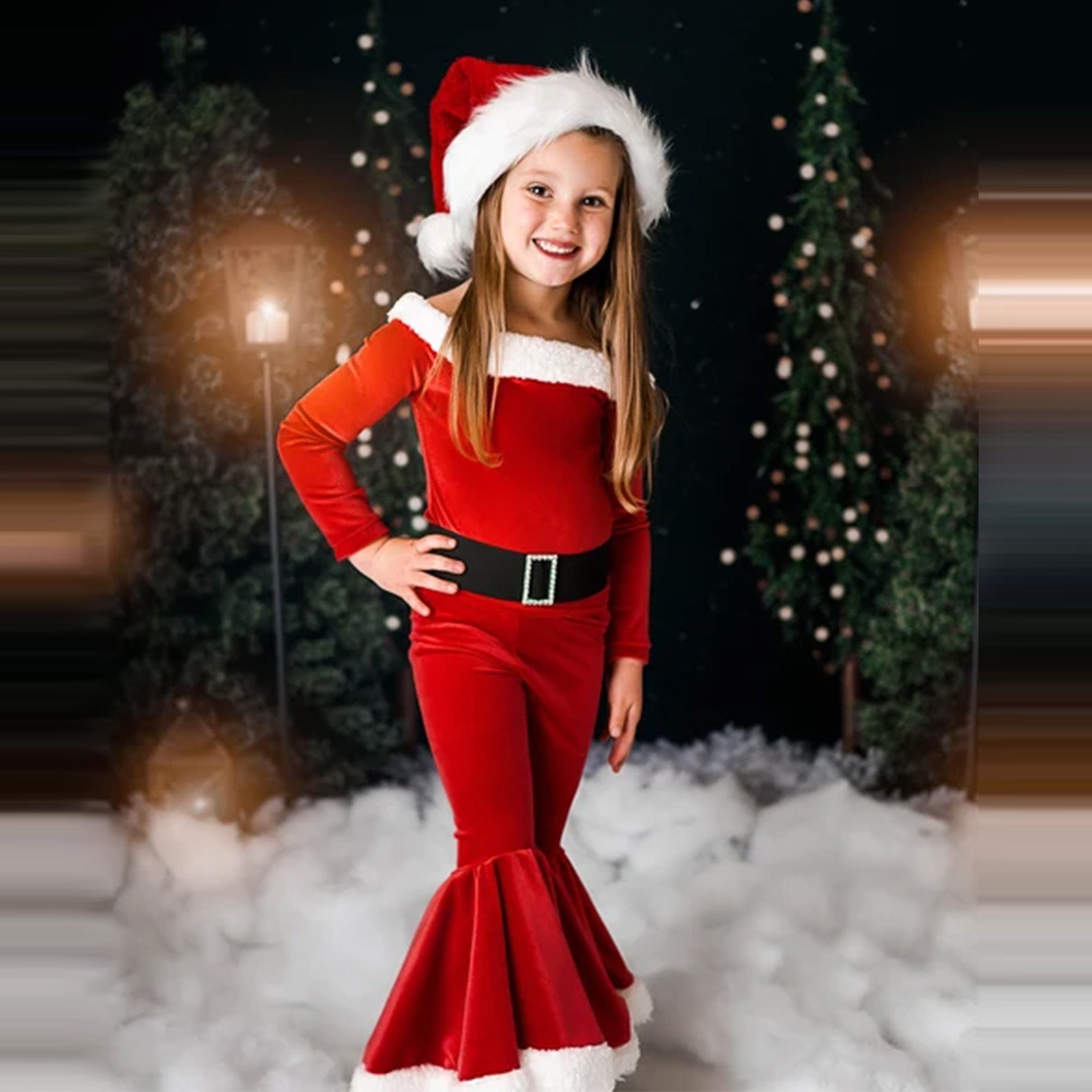 Winter Christmas Long - sleeved Shirt Bell Bottoms Hat Three - piece Children's Clothing - MagicWhisper Boutique