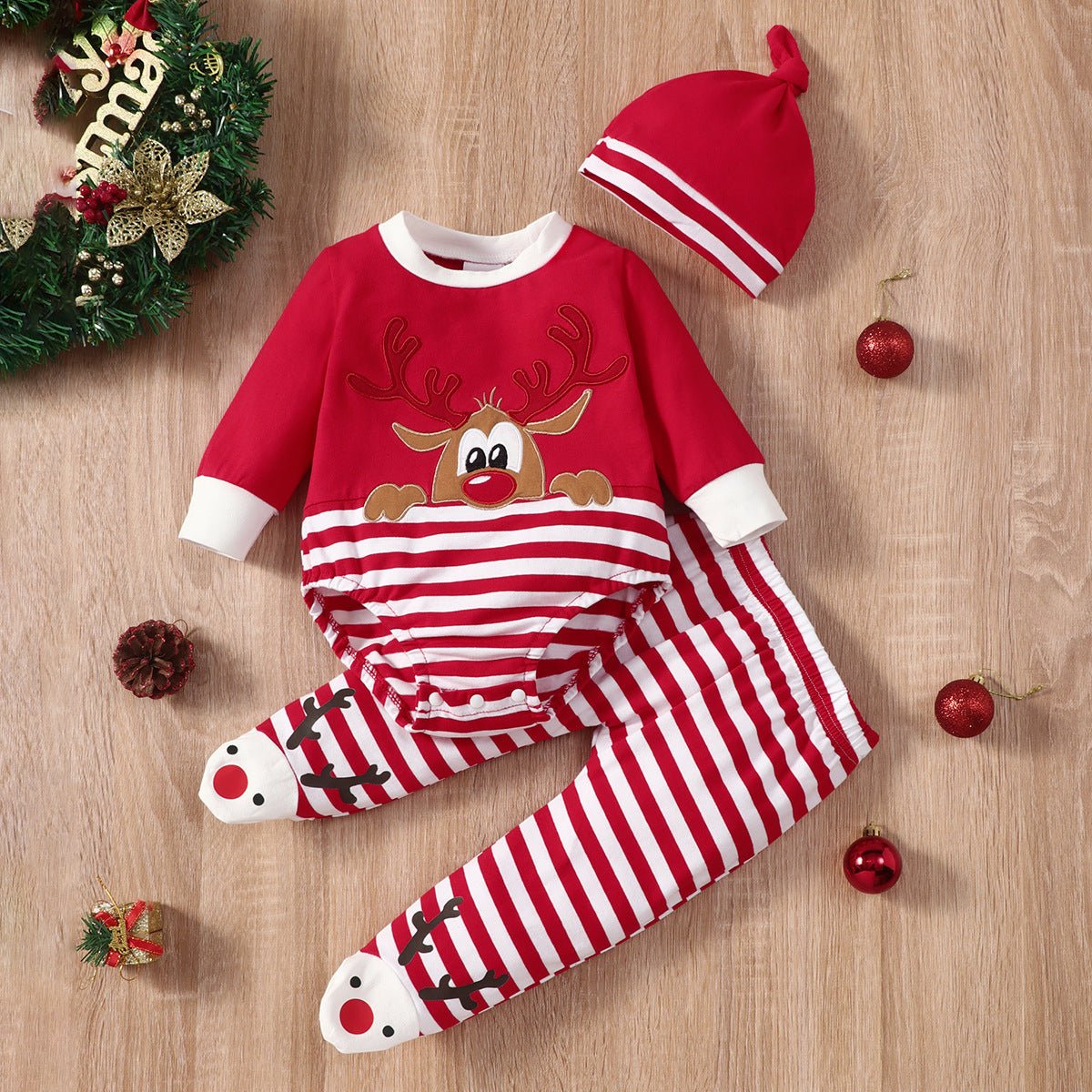 Kids Christmas Elk Striped Hat Set - MagicWhisper Boutique