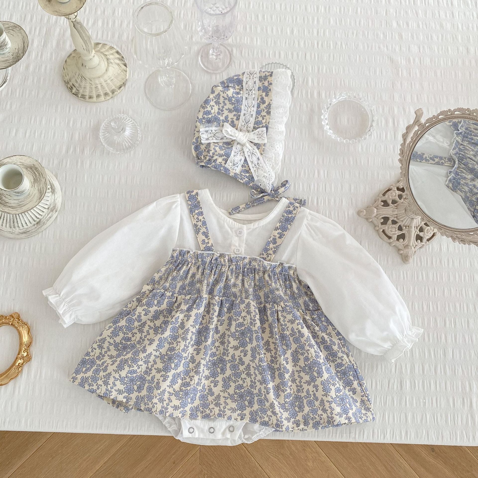 One Month Old Baby Little Floral Princess Fake Two Triangle Rompers - MagicWhisper Boutique