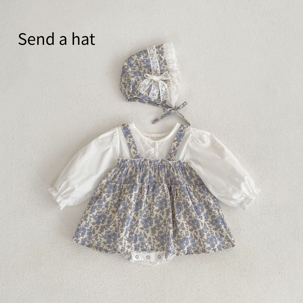 One Month Old Baby Little Floral Princess Fake Two Triangle Rompers - MagicWhisper Boutique