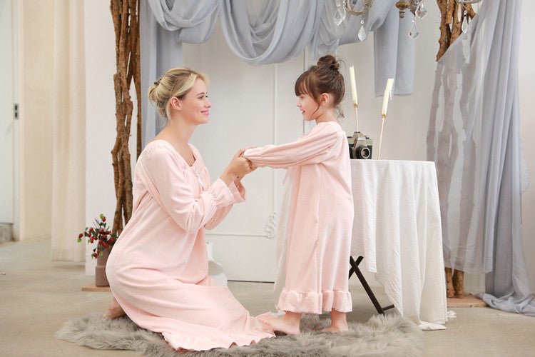 Autumn And Winter Girls' Parent - child Clothes Warm Double - sided Velvet Jade Hare Velvet Long Korean Princess Medium And Large Children's Nightdress - MagicWhisper Boutique