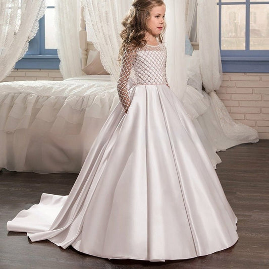 Luxury Lace Trailing Princess Gown for Girls - MagicWhisper Boutique