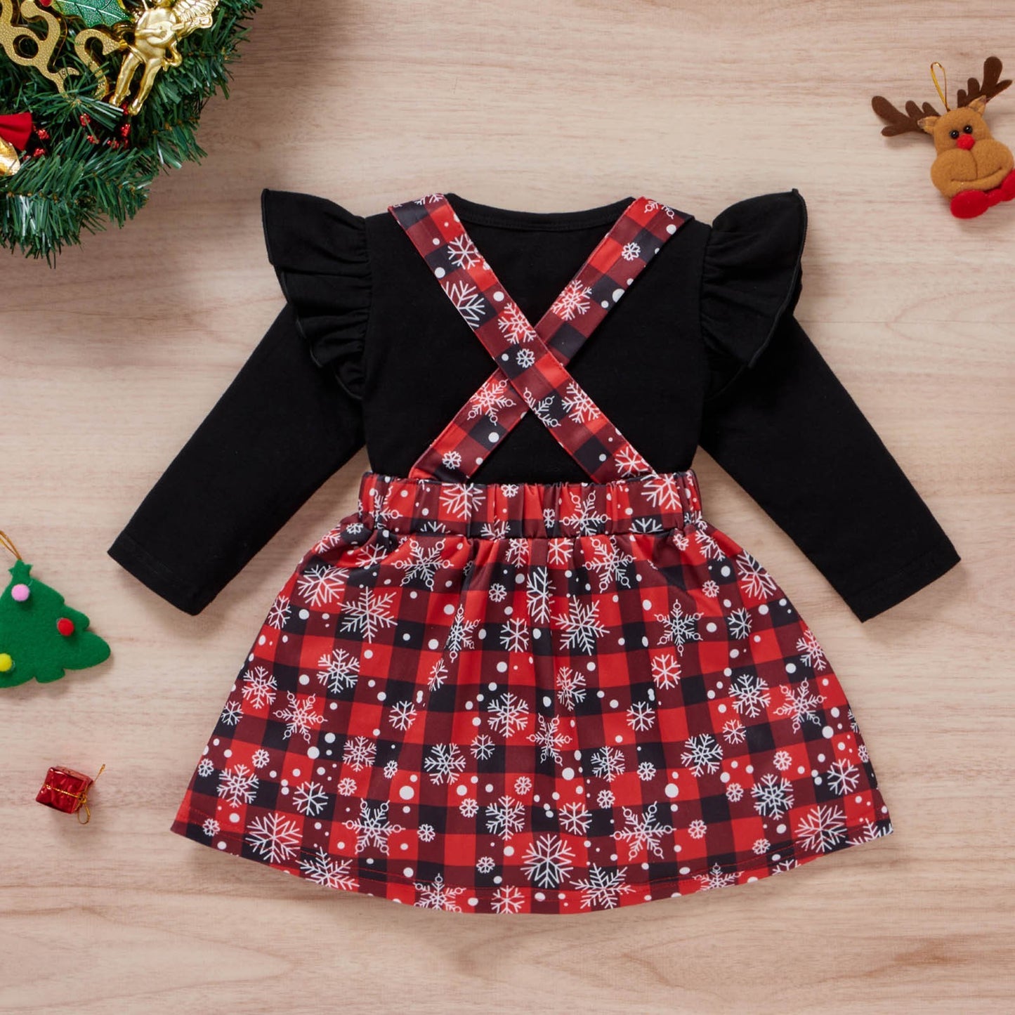 Baby Girls Christmas Clothing Print Tshirt Plaid Skirts - MagicWhisper Boutique