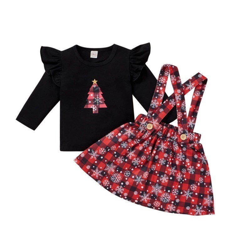 Baby Girls Christmas Clothing Print Tshirt Plaid Skirts - MagicWhisper Boutique