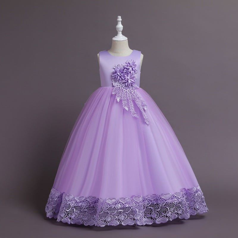 Girls Princess Flower Catwalk Dress – Full Skirt with Elegant Long Tail